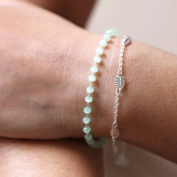 Set of 2 Leaf Chain and Green Beaded Bracelets