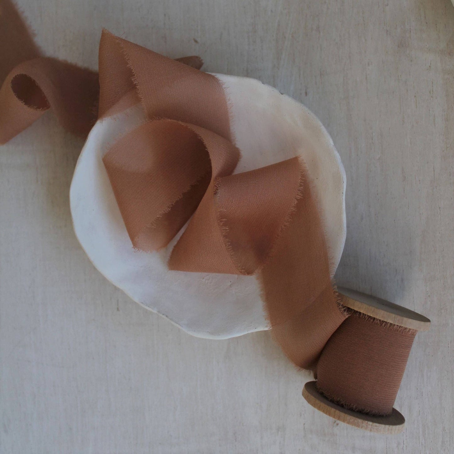 TERRA COTTA Silk Chiffon Ribbon Hand Torn