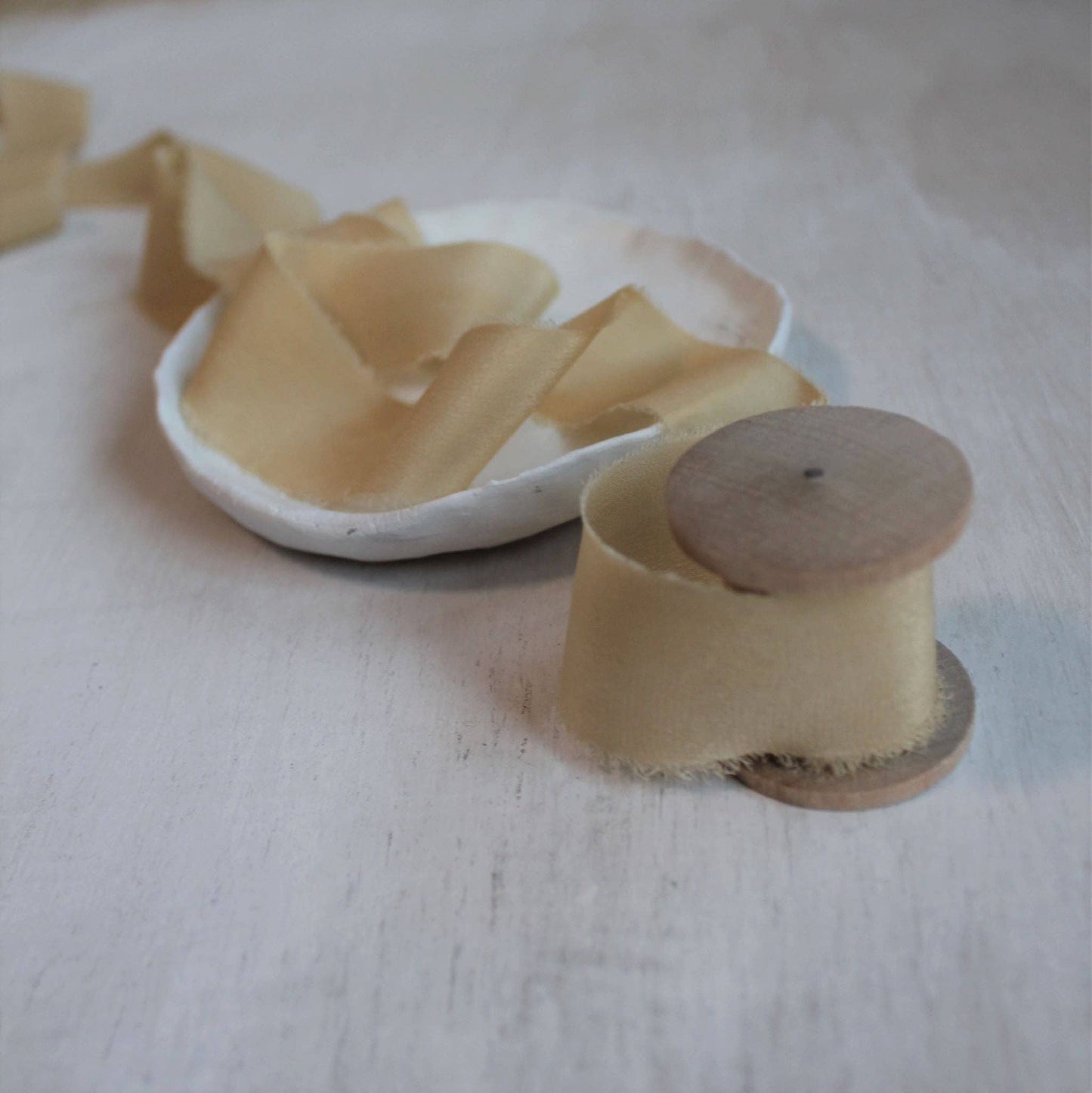 IVORY Silk Crepe de Chine Ribbon Hand Torn