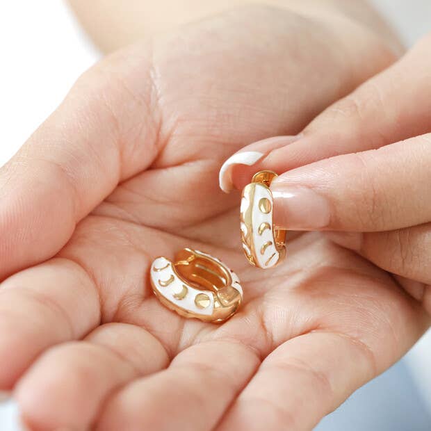 Moon Phase Enamel Huggie Hoop Earrings in Gold