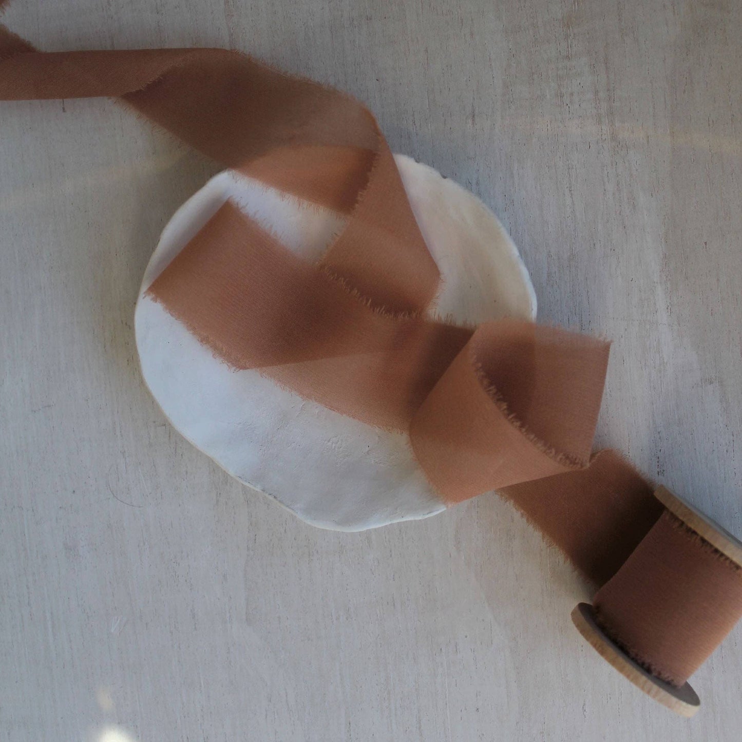 TERRA COTTA Silk Chiffon Ribbon Hand Torn