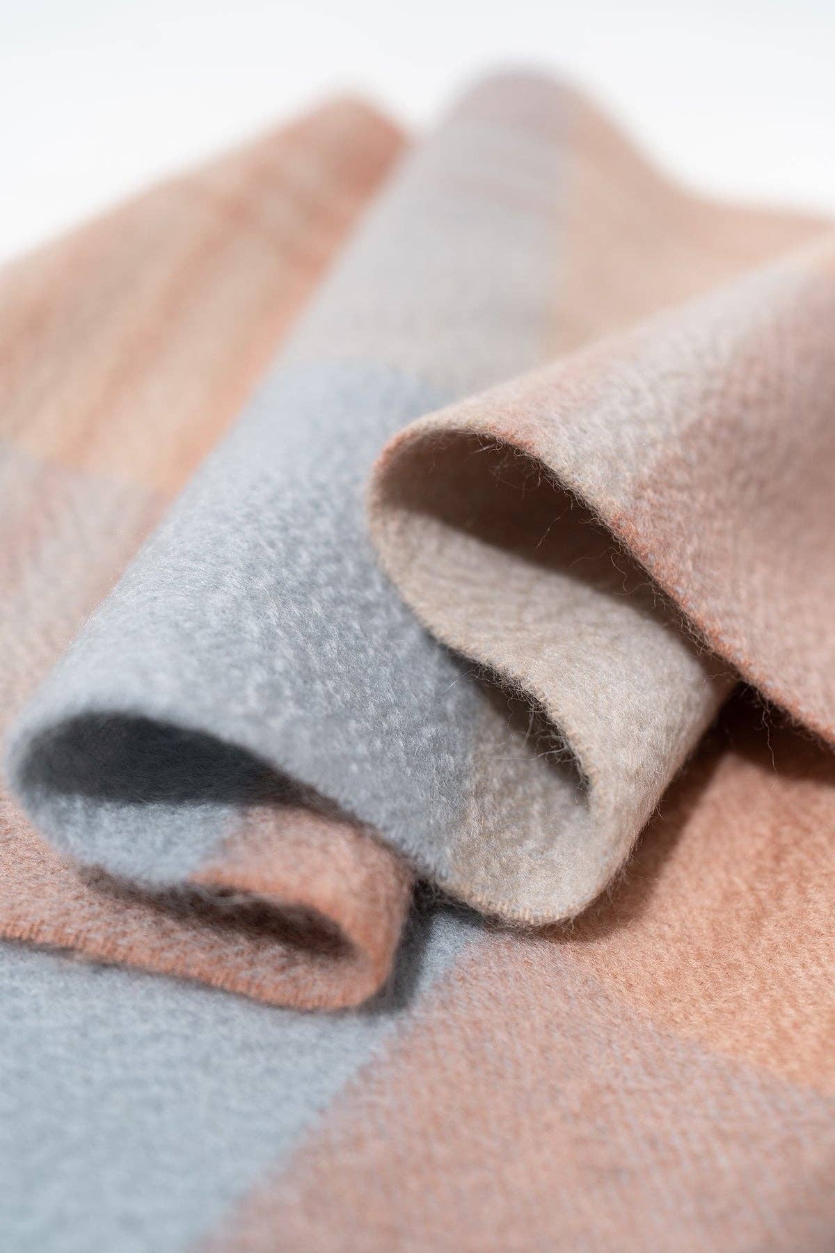 Plaid Cashmere Scarf - Orange - Pink & Blue