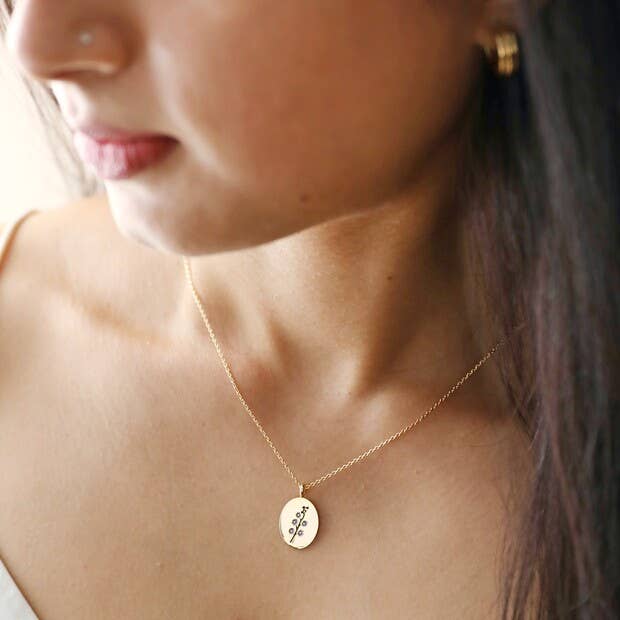 Enamel Birth Flower Necklace in Gold