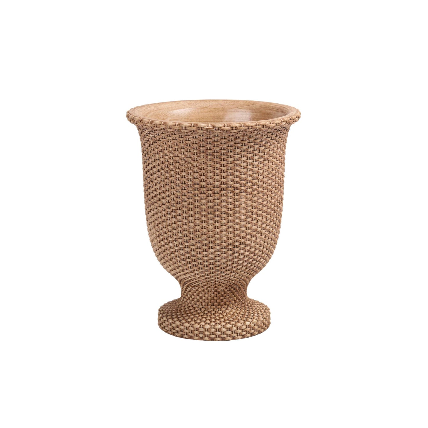 BASKETWEAVE CEMENT TALL URN SMALL