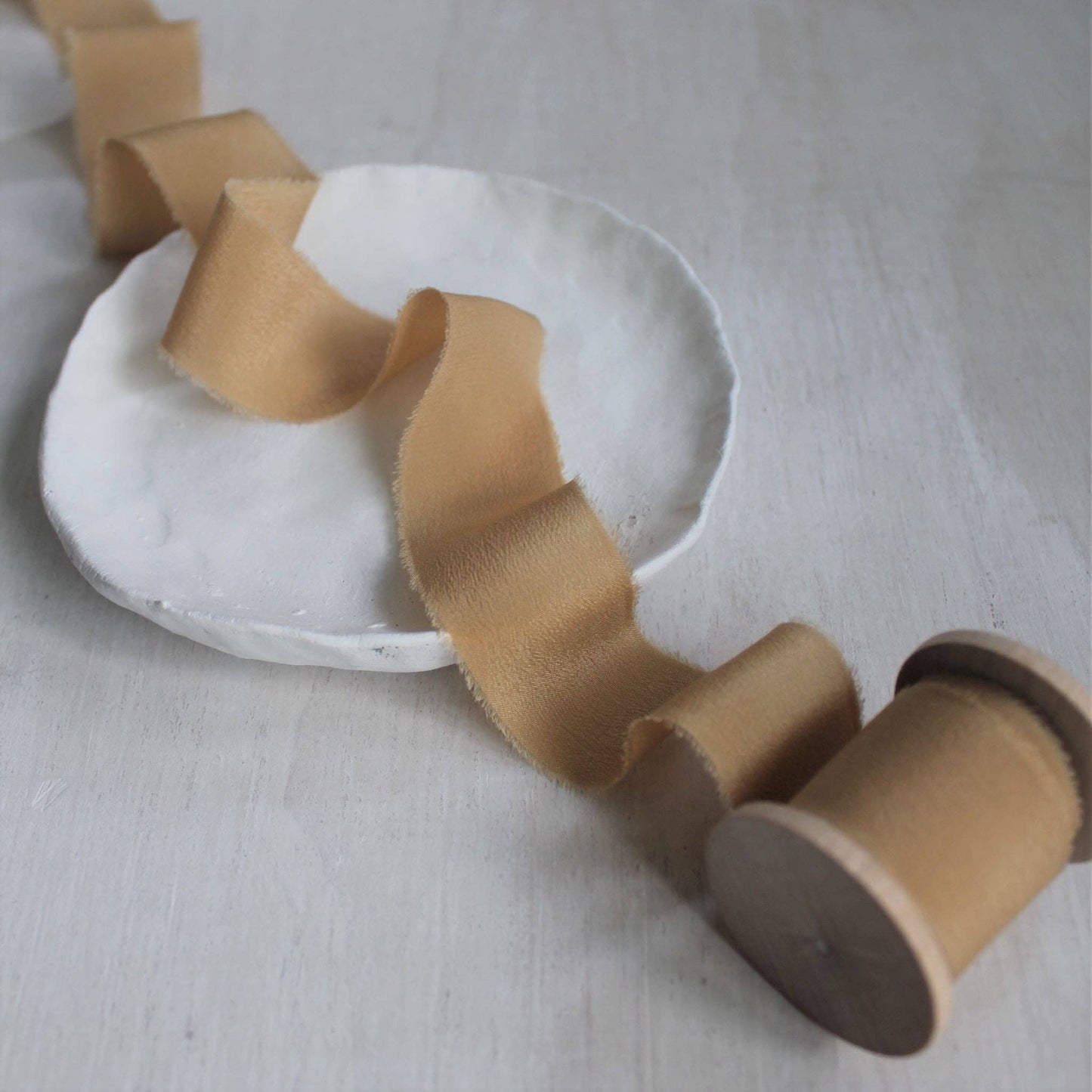 CARAMEL Silk Crepe de Chine Ribbon Hand Torn