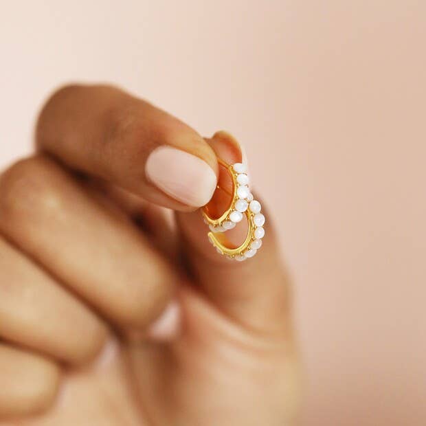 Gold Sterling Silver Mother of Pearl Hoop Earrings