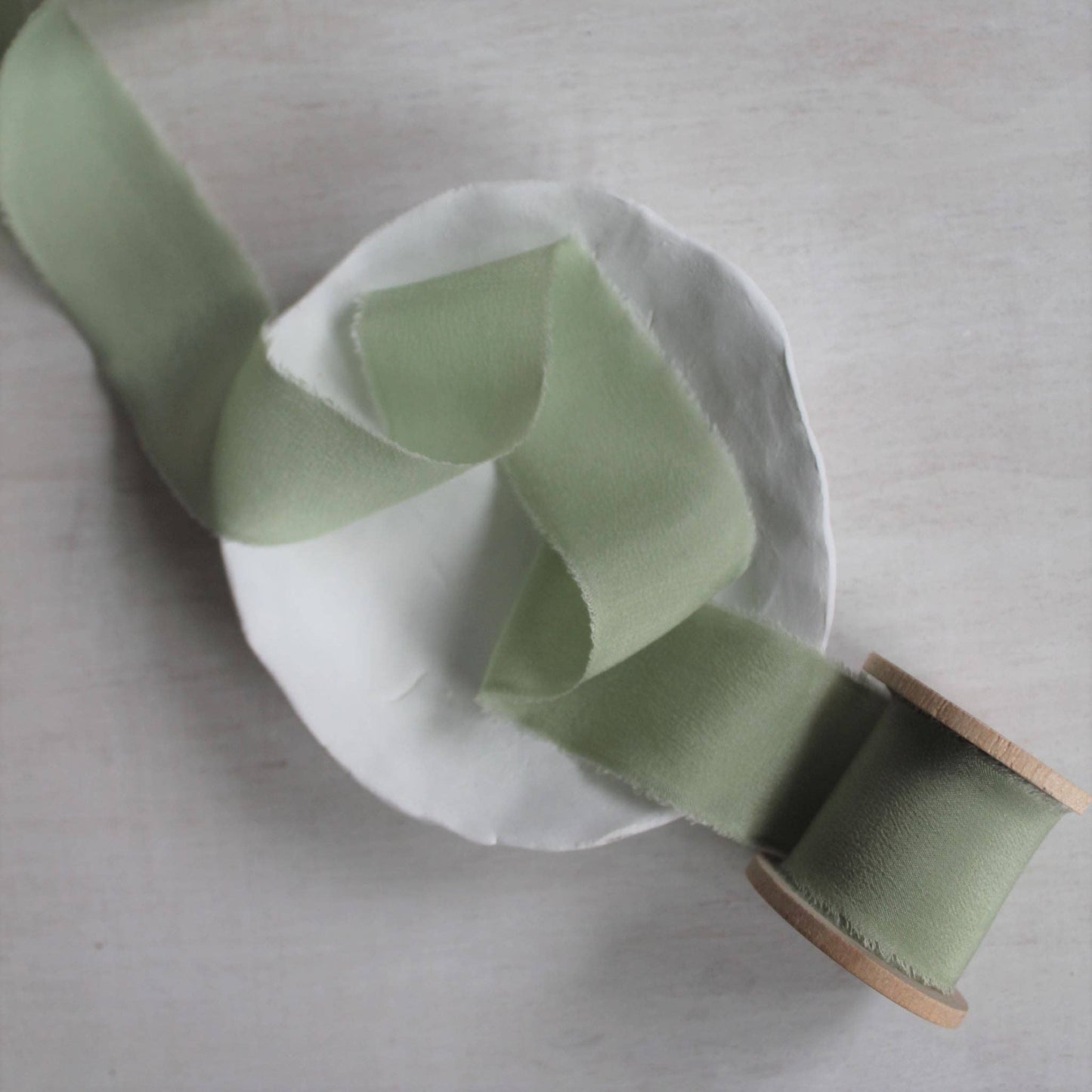 Sage Silk Crepe de Chine Ribbon Hand Torn