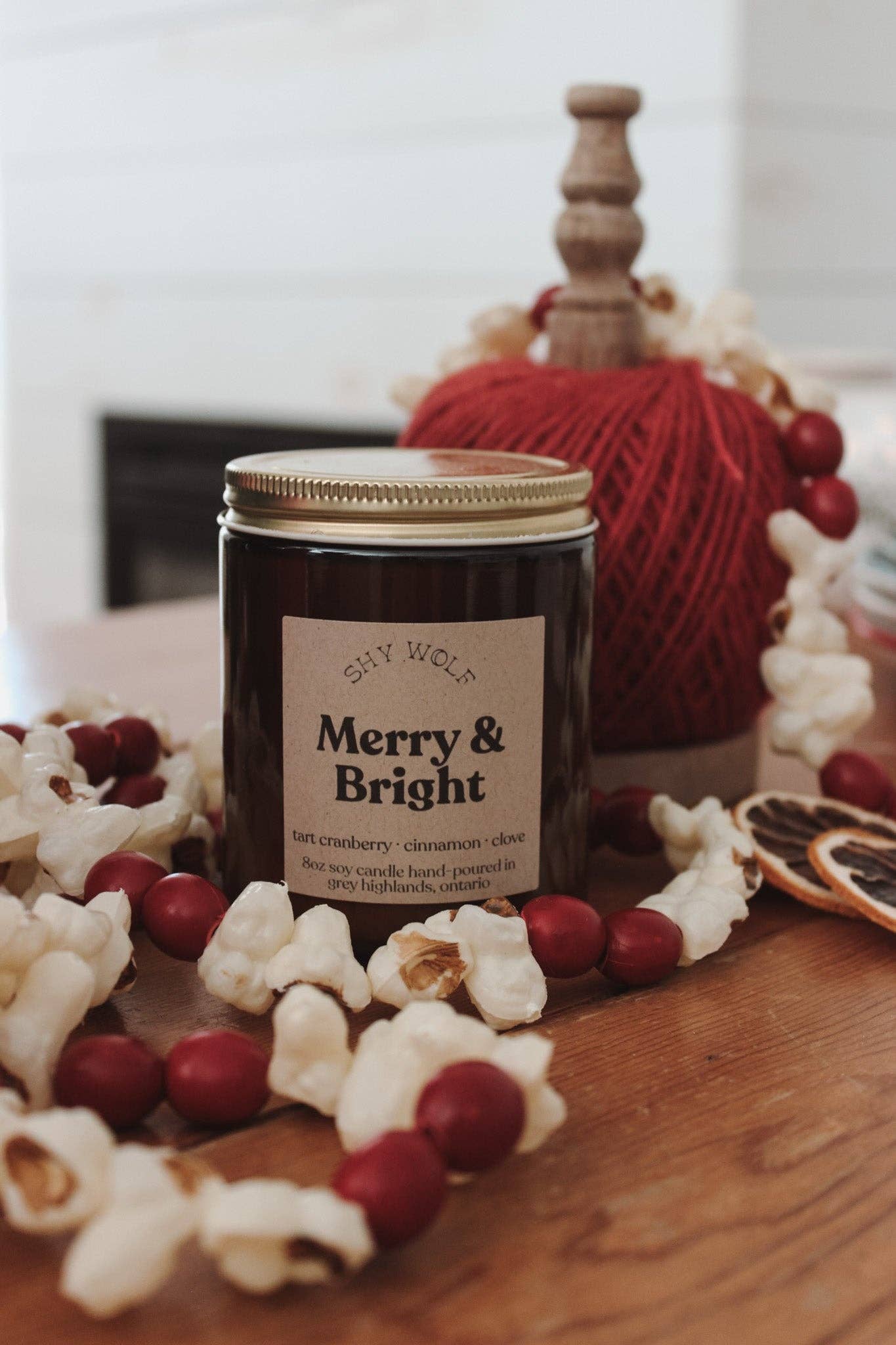 Merry & Bright Christmas Candle, Winter Candle, Cranberry