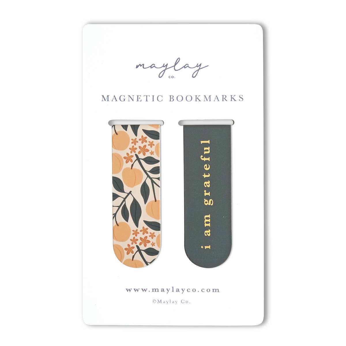 Peaches Floral "I Am Grateful"  Magnetic Gold Foil Bookmarks (Set of 2)