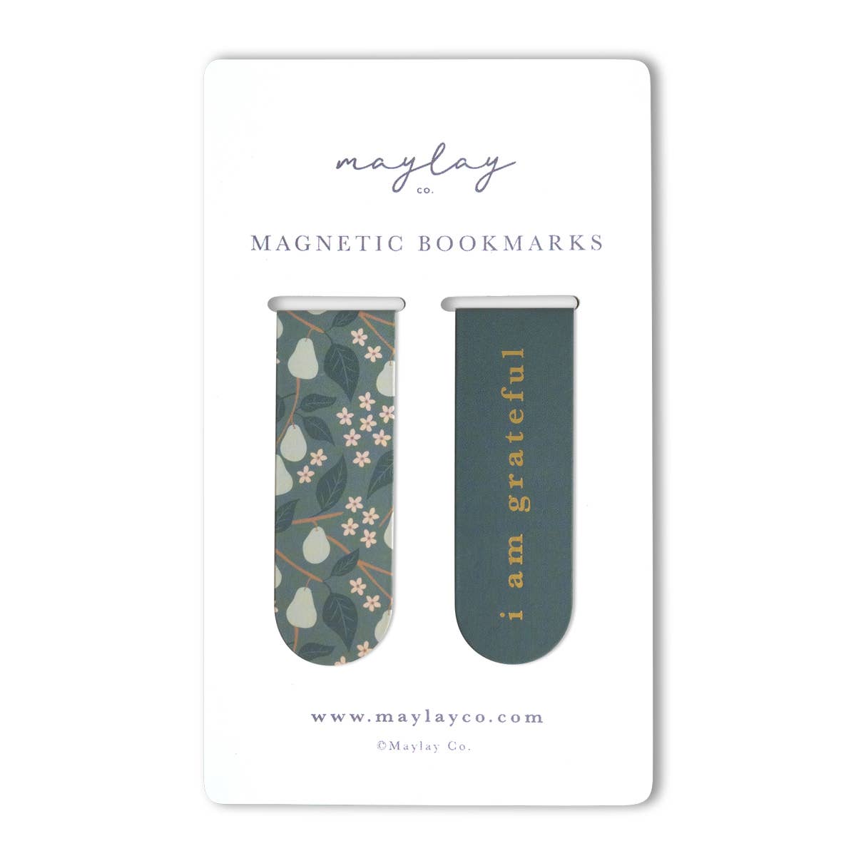 Pears Floral "I Am Grateful" Magnetic Gold Foil Bookmarks (Set of 2)