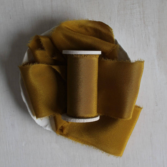 MARIGOLD Silk Ribbon, Crepe de Chine Hand Torn