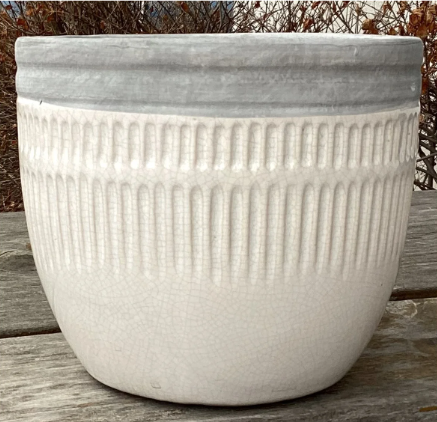 White/Grey Rim Ceramic Pot