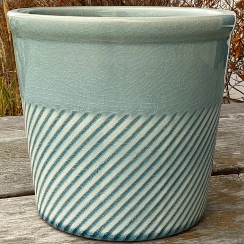 Sage Striped Ceramic Pot