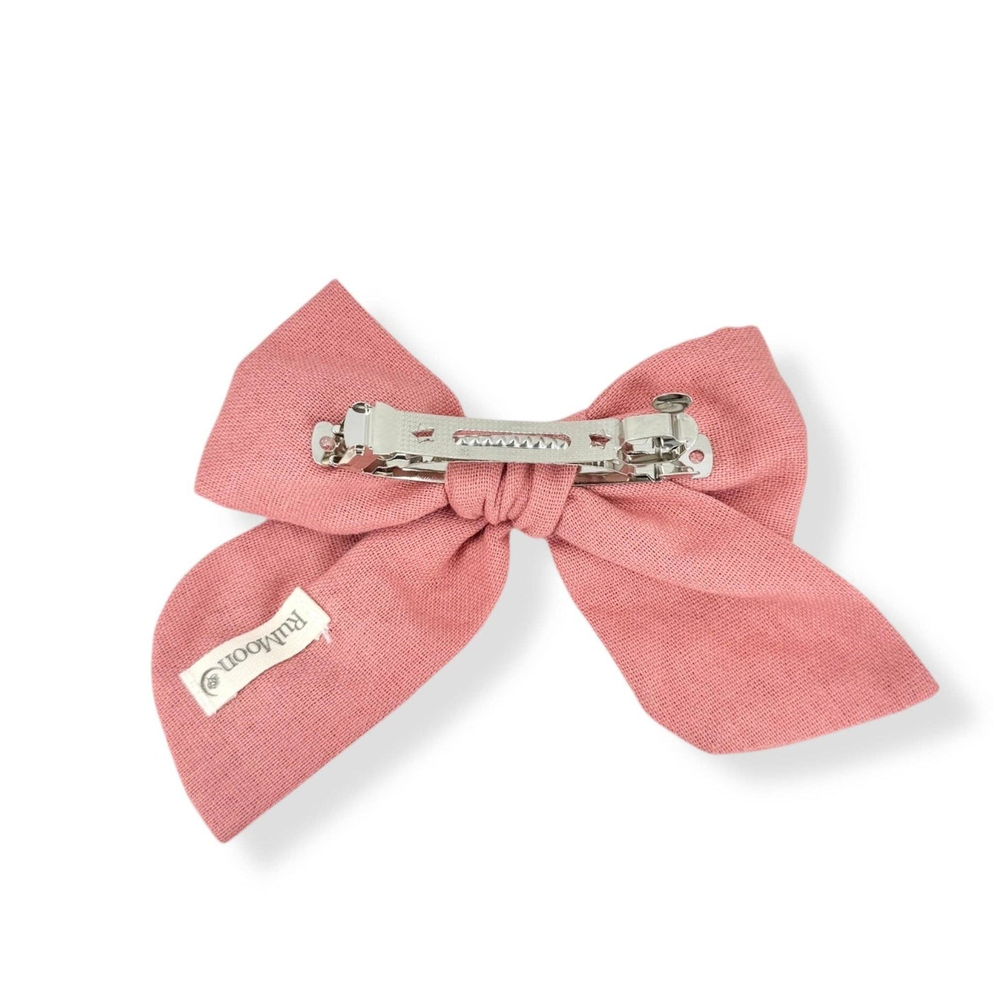 Salmon Pink Hand-Embroidered Linen Bow