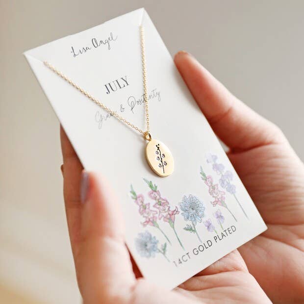 Enamel Birth Flower Necklace in Gold
