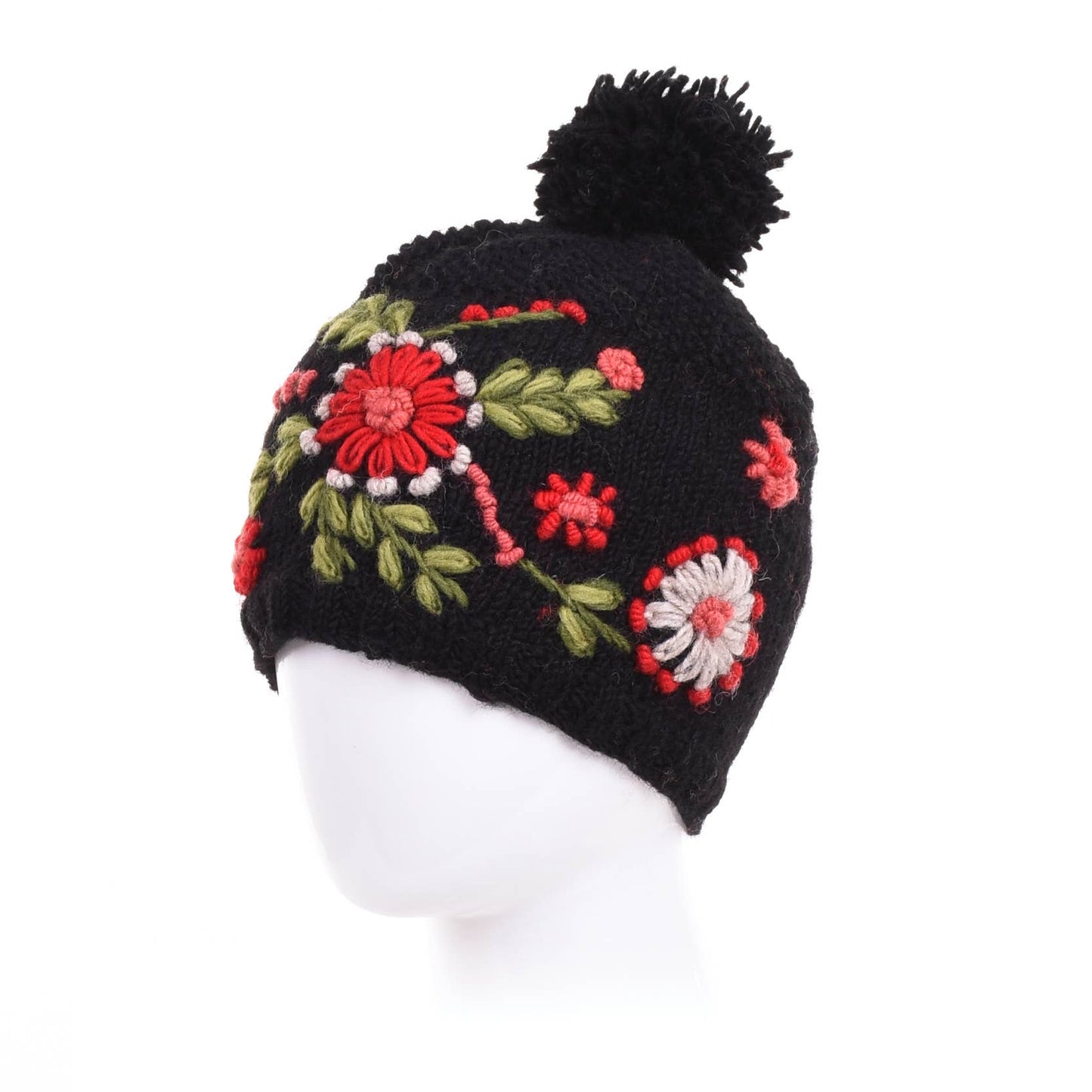 Olivia Hand-Embroidered Wool Hat with Pom