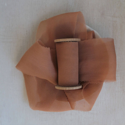 TERRA COTTA Silk Chiffon Ribbon Hand Torn