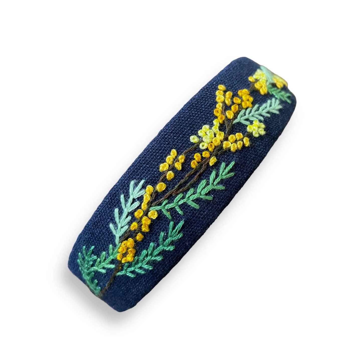 Tiny Mimosa Embroidered Navy Hairband