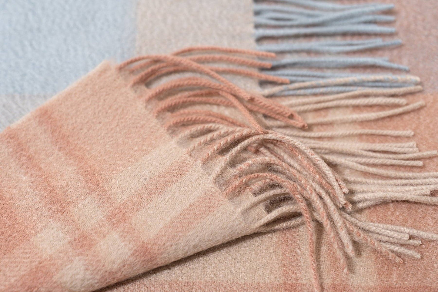 Plaid Cashmere Scarf - Orange - Pink & Blue