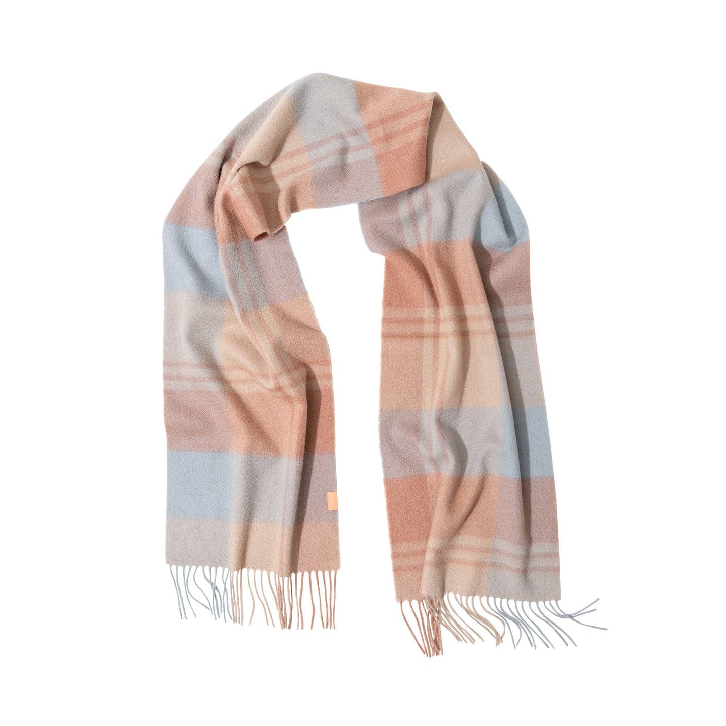 Plaid Cashmere Scarf - Orange - Pink & Blue