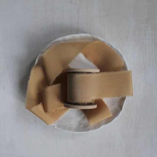 CARAMEL Silk Crepe de Chine Ribbon Hand Torn