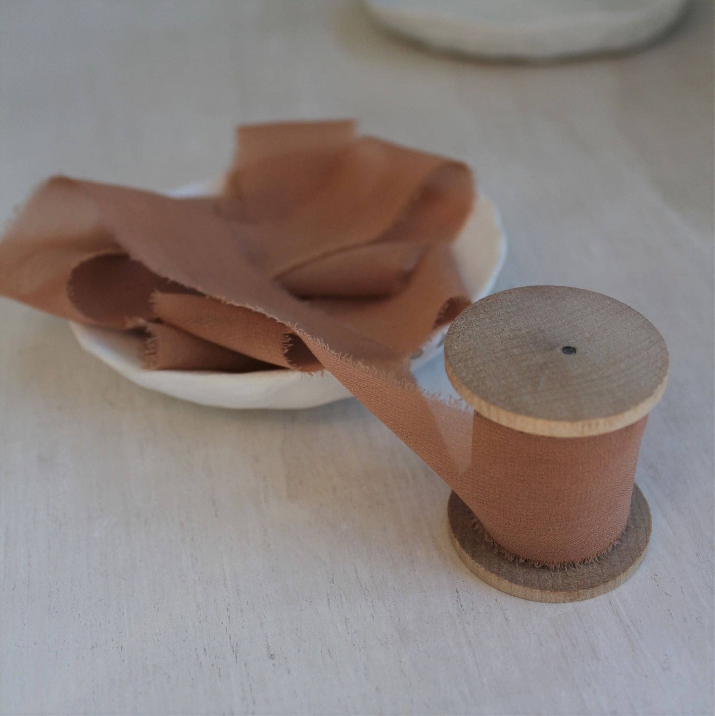 TERRA COTTA Silk Chiffon Ribbon Hand Torn