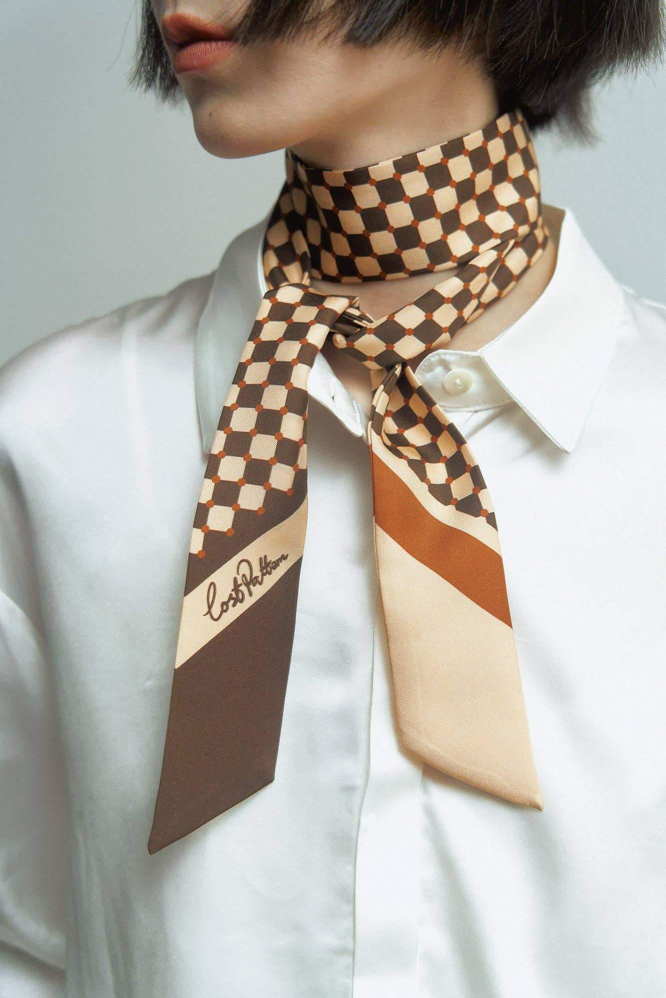 “Checkerboard” Silk Skinny Scarf