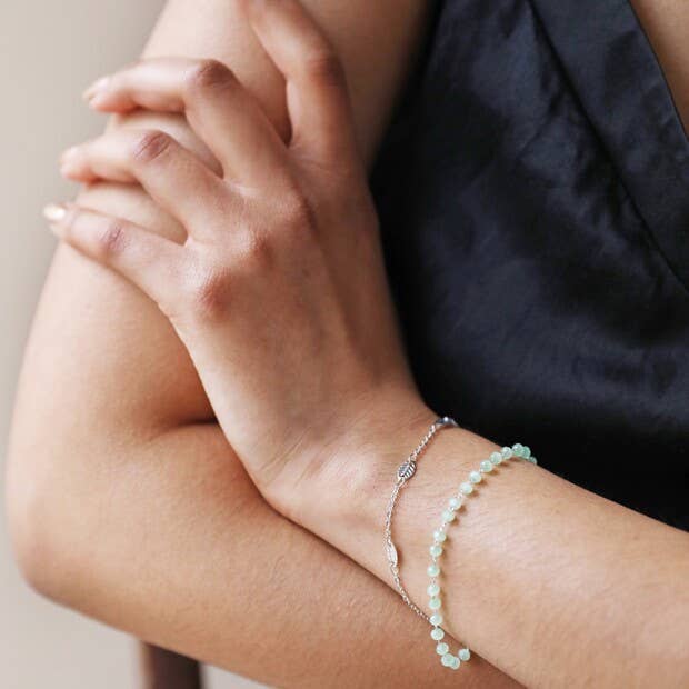 Set of 2 Leaf Chain and Green Beaded Bracelets