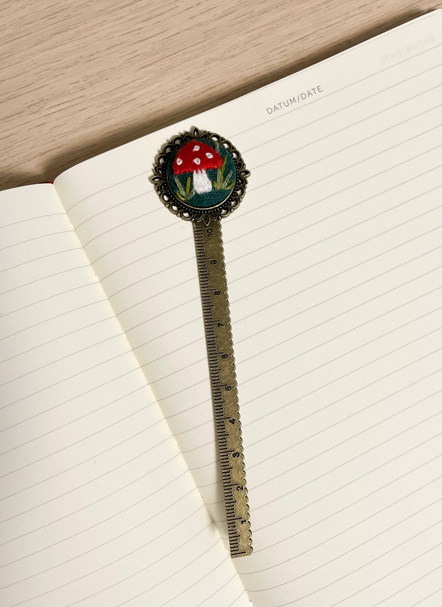 Red Mushroom Garden Embroidered Bookmark