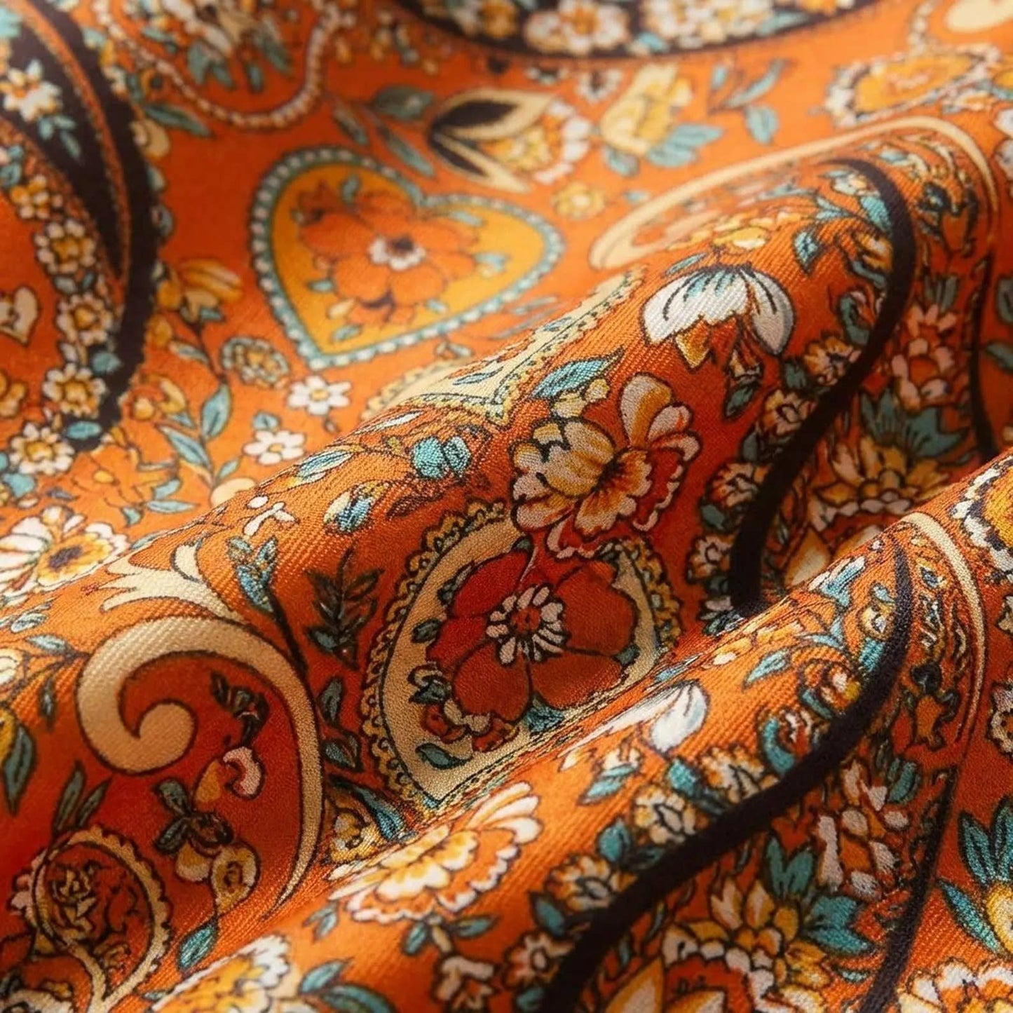 Orange Baroque Floral Silk Scarf | 100% Mulberry Silk