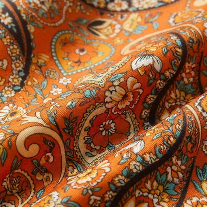 Orange Baroque Floral Silk Scarf | 100% Mulberry Silk