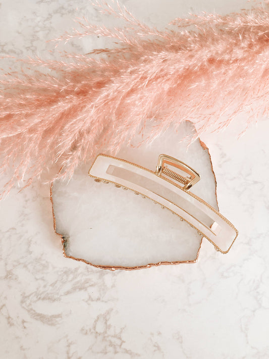 Gold Metal & Pearl Hair Claw Clip