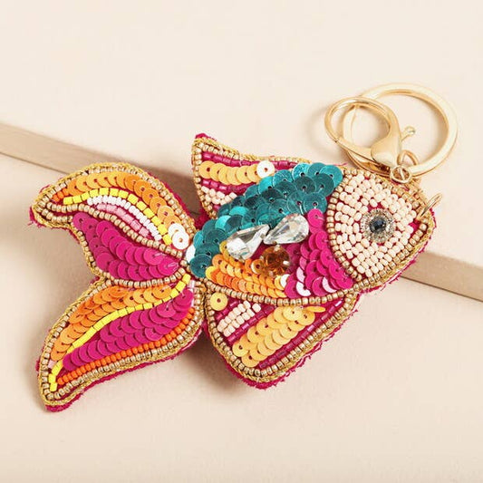 Beaded Rainbow Fish Keyring and Bag Charm