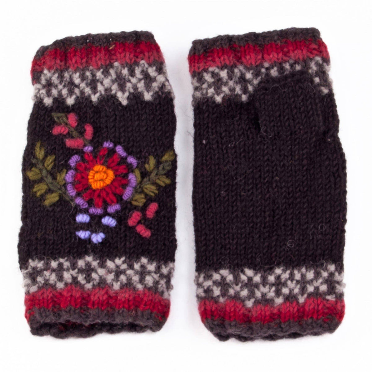 Abigail Hand Knit Wool Handwarmers with Floral Design