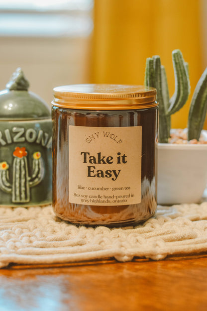 Take it Easy Soy Candle - Lilac, Cucumber, Green Tea, Boho