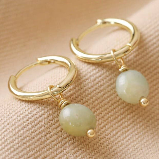 Amazonite Stone Hoop Earrings in Gold