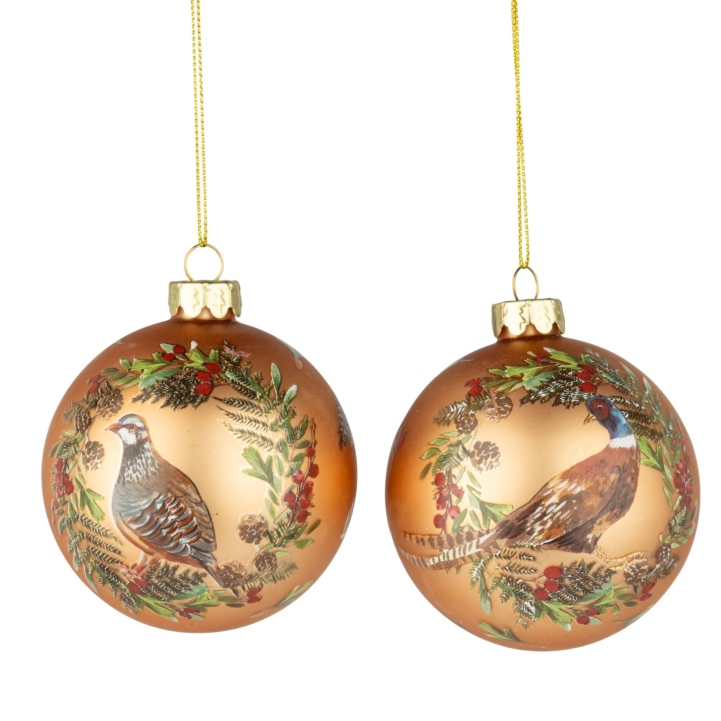 G74237: Clear glass bird orn,holly print,3in