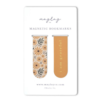 Hello Daisy Floral "I Am Grateful" Magnetic Gold Foil Bookmarks (Set of 2)