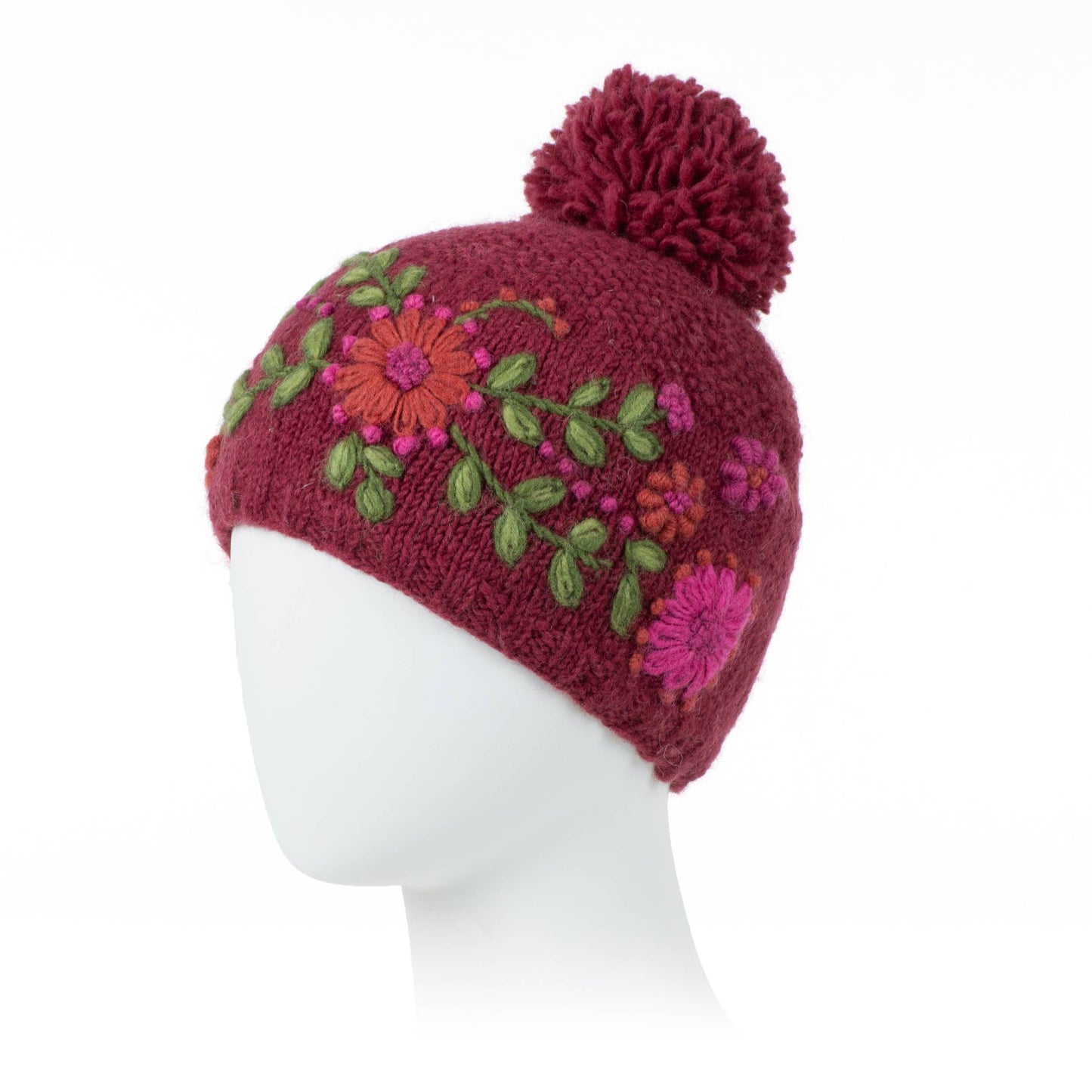 Olivia Hand-Embroidered Wool Hat with Pom