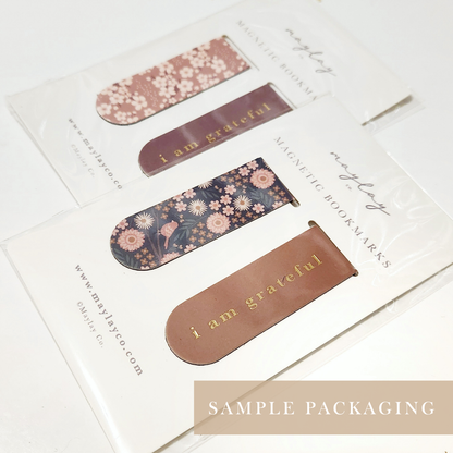 Peaches Floral "I Am Grateful"  Magnetic Gold Foil Bookmarks (Set of 2)