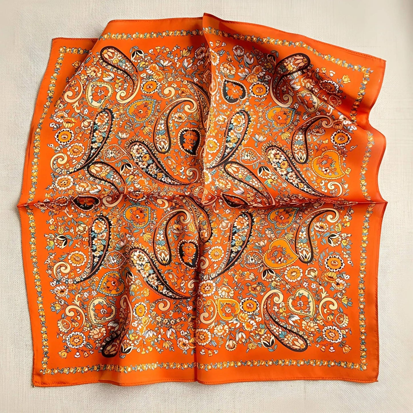 Orange Baroque Floral Silk Scarf | 100% Mulberry Silk