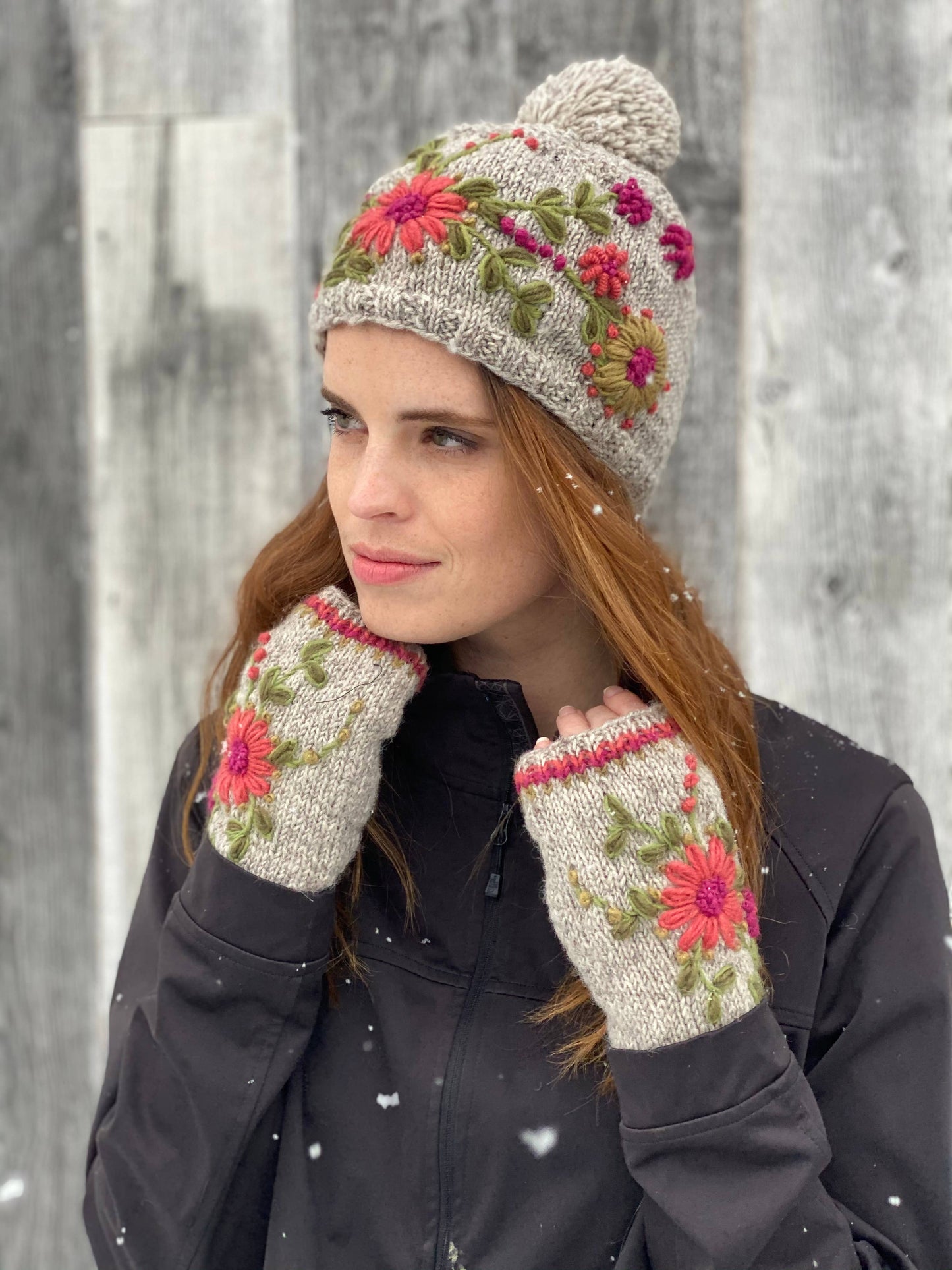Olivia Hand-Embroidered Wool Hat with Pom