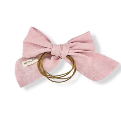 Pink Cloud Hand-Embroidered Baby Pink Bow | Soft White Floral