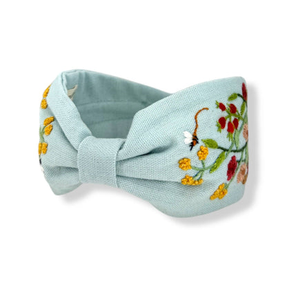 Blush Bloom Blue Embroidered Headband