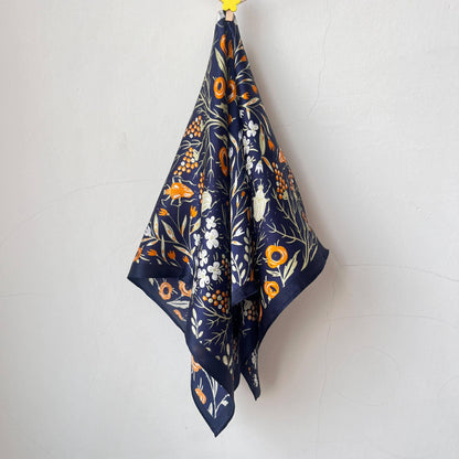 Navy Wildflower Silk Scarf | 100% Mulberry Silk