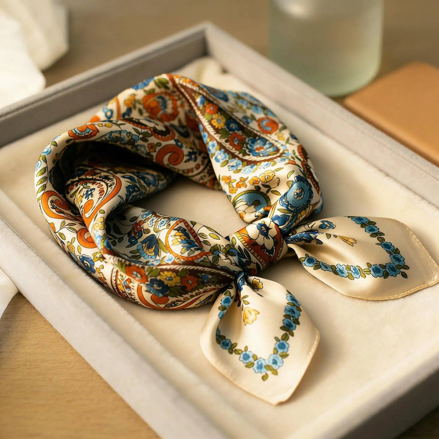 100% Mulberry Silk Paisley Print Twilly Bandana Scarf