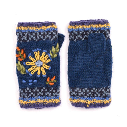 Abigail Hand Knit Wool Handwarmers with Floral Design