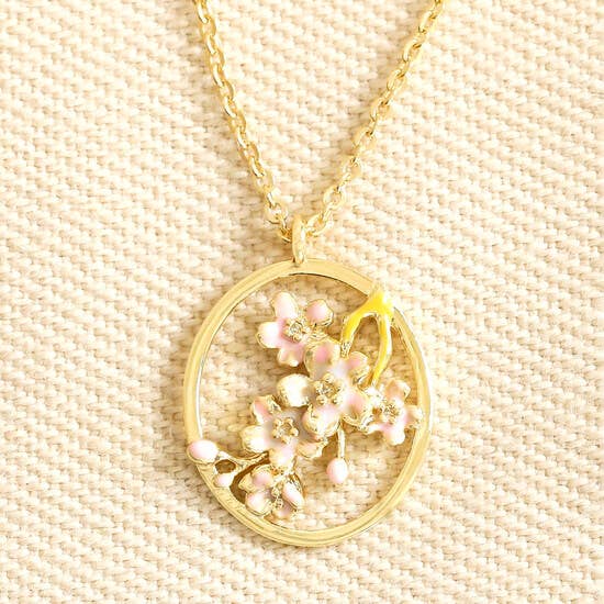 Enamel Oval Hoop Birth Flower Pendant Necklaces