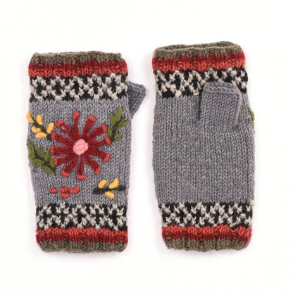 Abigail Hand Knit Wool Handwarmers with Floral Design