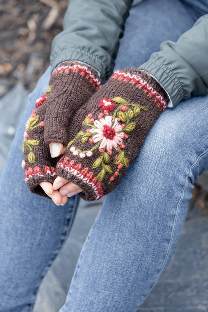 Olivia Knit Wool Handwarmers – Floral Embroidery
